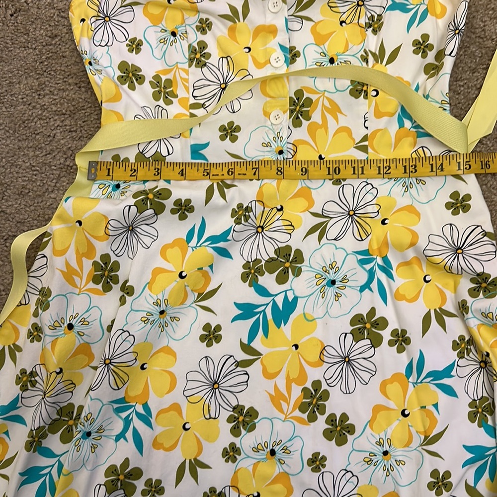 Yellow White Floral Fit & Flare Summer Dress Sleeveless Size 6 - Picture 8 of 10